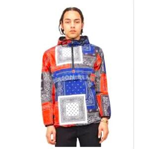 Reason Bandana print 1/2 zip hoodie windbreaker jacket sz Medium
